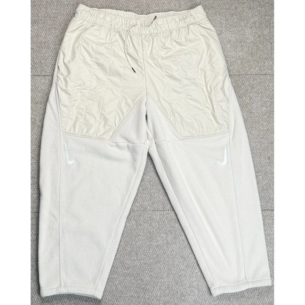 Nike Sportswear Women's Double Swoosh‎ Beige Curve Plush Fleece Pants Size XL